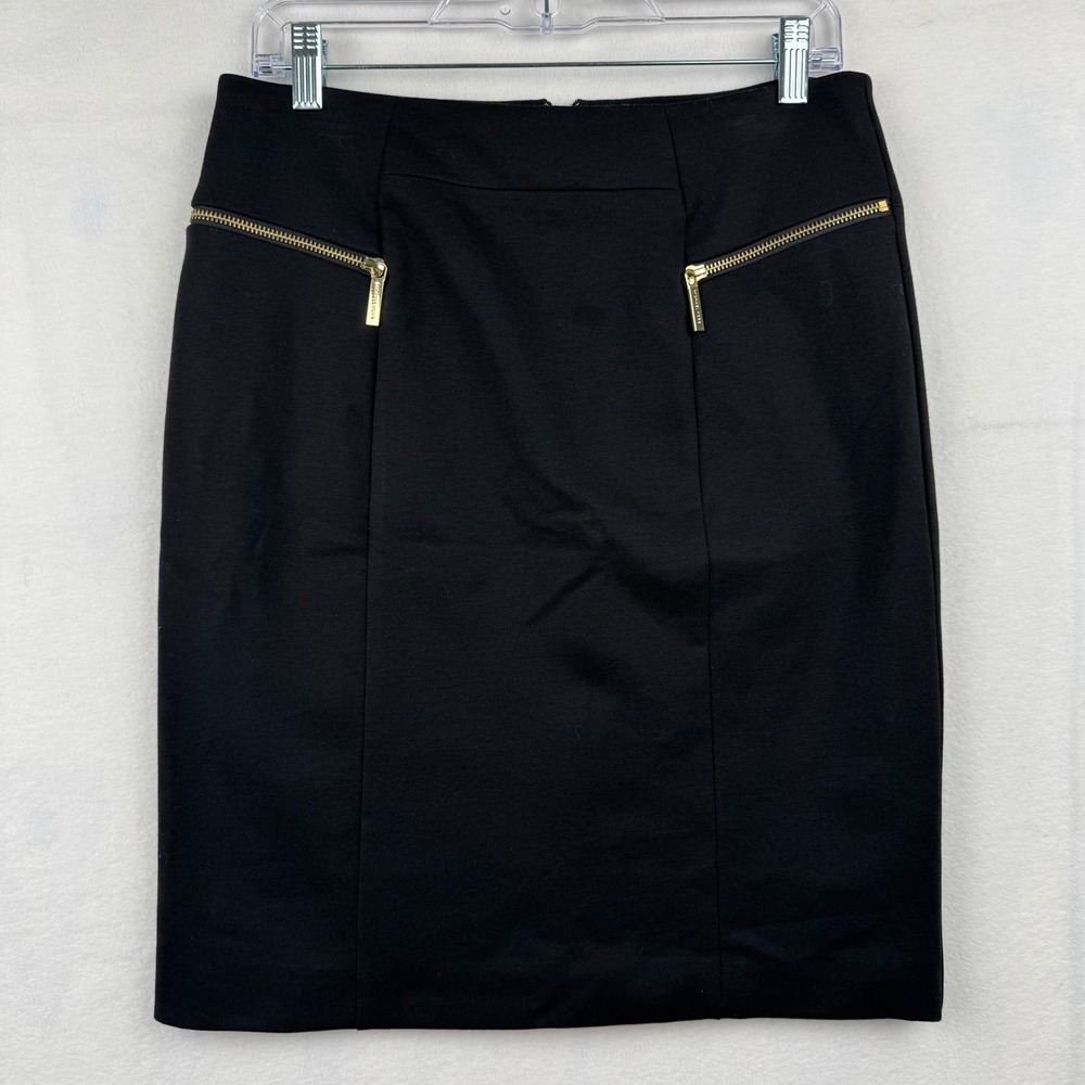 Michael Kors‎ Black Pencil Skirt Gold Zipper Detail Career Office Size 8
